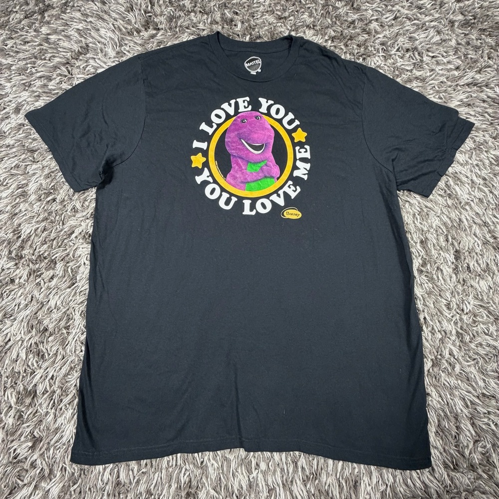 Mattel Barney I Love You You Love Me Graphic T-Shirt Black Mens 2XLT Tall 2023